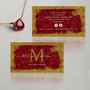 Luxury Red Ruby Guld Brush Social Media Visitkort