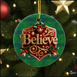 Luxury Red Velvet Gold Christmas ( Believe ) Julgransprydnad Keramik