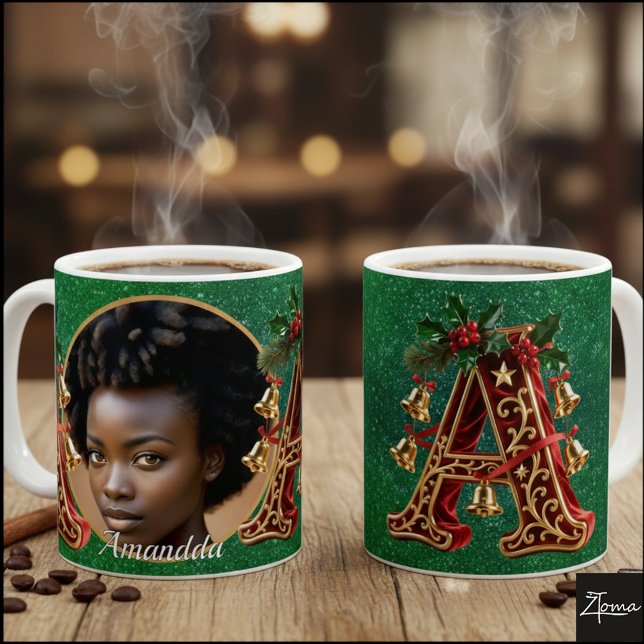 Luxury Red Velvet Gold Christmas Letter A Kaffemugg (Skapare uppladdad)
