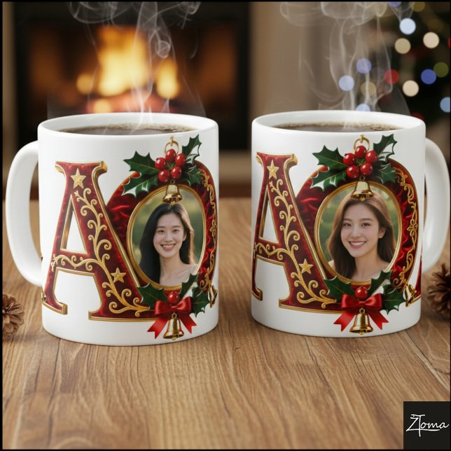 Luxury Red Velvet Gold Christmas Letter A Kaffemugg (Skapare uppladdad)