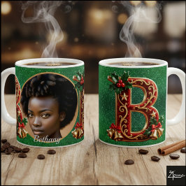 Luxury Red Velvet Gold Christmas Letter B Kaffemugg