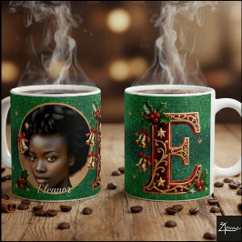 Luxury Red Velvet Gold Christmas Letter E Kaffemugg
