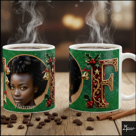 Luxury Red Velvet Gold Christmas Letter F Kaffemugg
