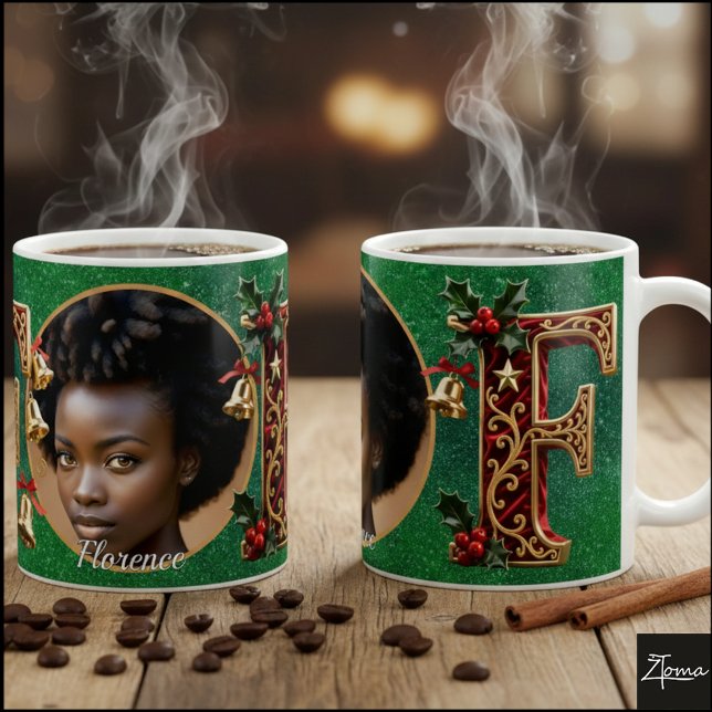 Luxury Red Velvet Gold Christmas Letter F Kaffemugg (Skapare uppladdad)