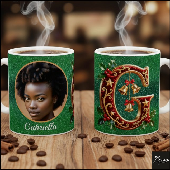 Luxury Red Velvet Gold Christmas Letter G Kaffemugg (Skapare uppladdad)
