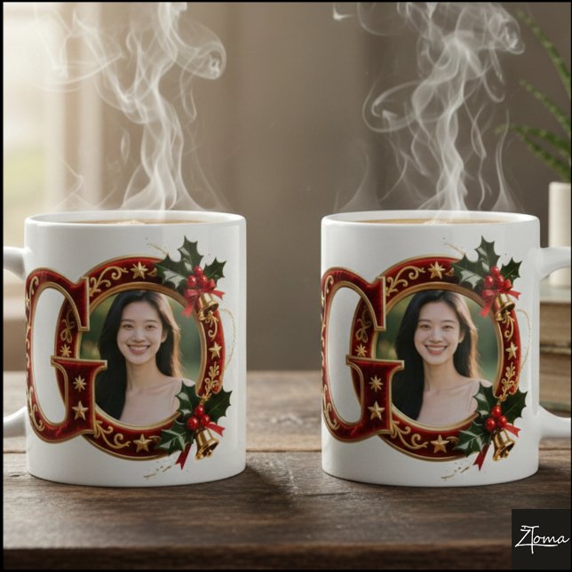 Luxury Red Velvet Gold Christmas Letter G Kaffemugg (Skapare uppladdad)