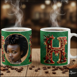 Luxury Red Velvet Gold Christmas Letter H Kaffemugg