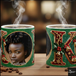 Luxury Red Velvet Gold Christmas Letter K Kaffemugg