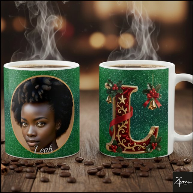 Luxury Red Velvet Gold Christmas Letter L Kaffemugg (Skapare uppladdad)