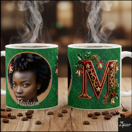 Luxury Red Velvet Gold Christmas Letter M Kaffemugg