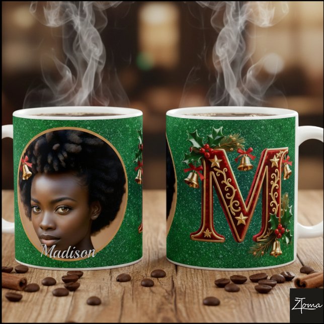 Luxury Red Velvet Gold Christmas Letter M Kaffemugg (Skapare uppladdad)