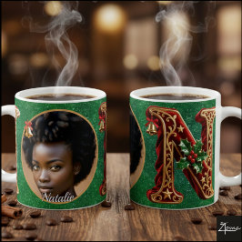 Luxury Red Velvet Gold Christmas Letter N Kaffemugg