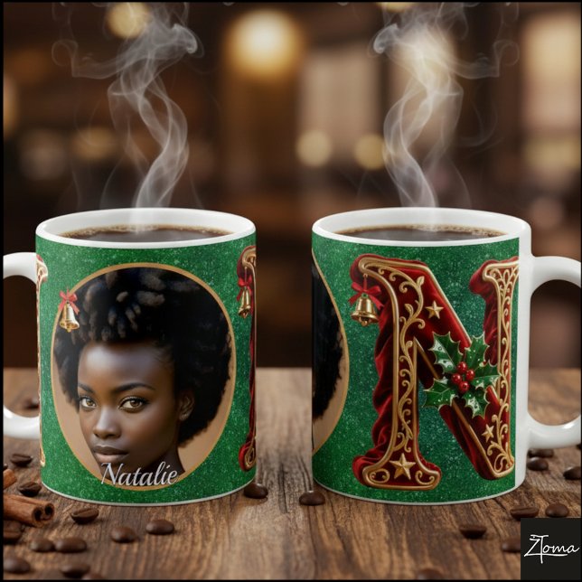 Luxury Red Velvet Gold Christmas Letter N Kaffemugg (Skapare uppladdad)