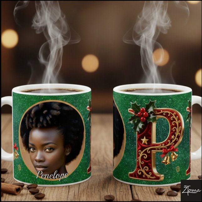 Luxury Red Velvet Gold Christmas Letter P Kaffemugg (Skapare uppladdad)