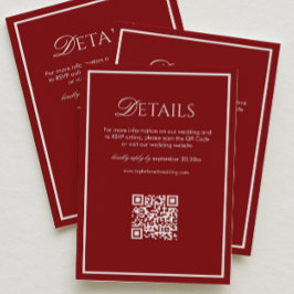 Luxury Retro Burgundy Wedding Details Qr Code Tilläggskort