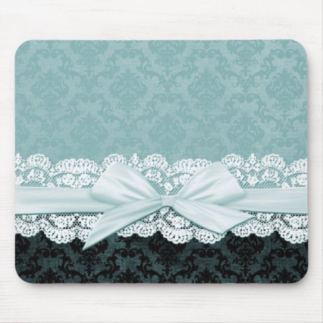Luxury Ribbon Blue Damask Mousepad Musmatta (Framsidan)