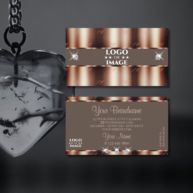 Luxury Ro Guld Brown Gnistra Diamonds med Logotyp Visitkort (Skapare uppladdad)