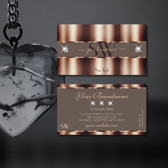 Luxury Ro Guld Brown Gnistra Diamonds Monogram Visitkort (Skapare uppladdad)