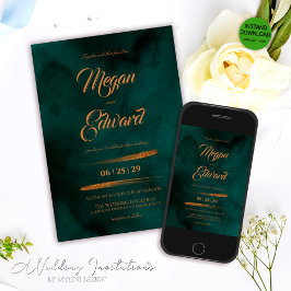 Luxury Ro Guld Glitter Emerald Grönt Bröllop Inbjudningar