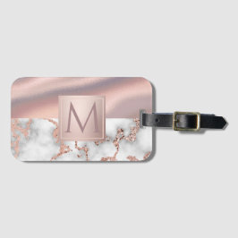 Luxury Ro Guld Marble Shimmer Foil Monogram Bagagebricka