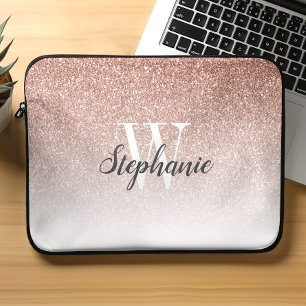 Luxury Ro Guld Ombre Faux Glitter Monogram Laptop Fodral