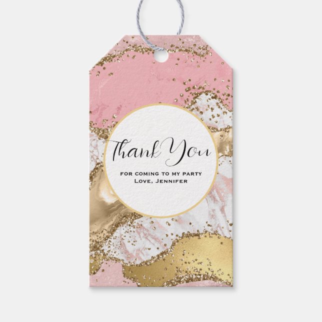 Luxury Ro Guld Rosa Marble Party Tack Presentetikett (Framsidan)