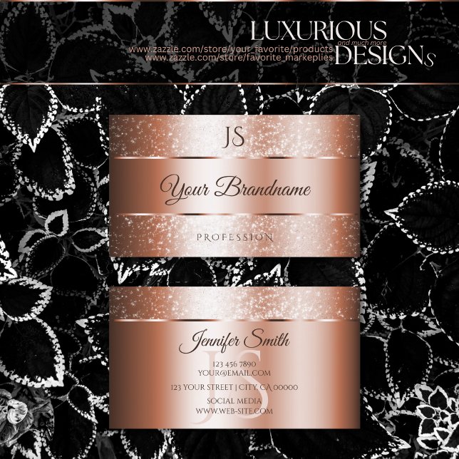 Luxury Ro Guld Sparkly Glitter och Initialer Visitkort (Skapare uppladdad)