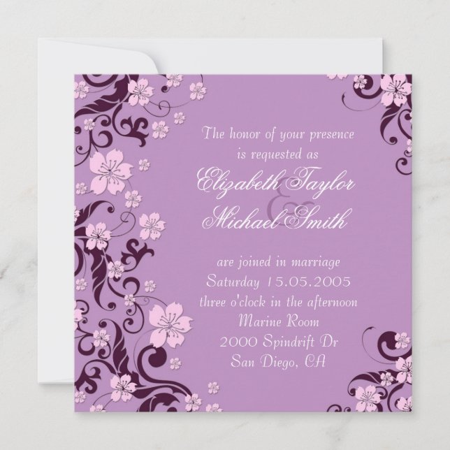 Luxury Romantic Blommigt Lavender Wedding bjudande Inbjudningar (Framsida)