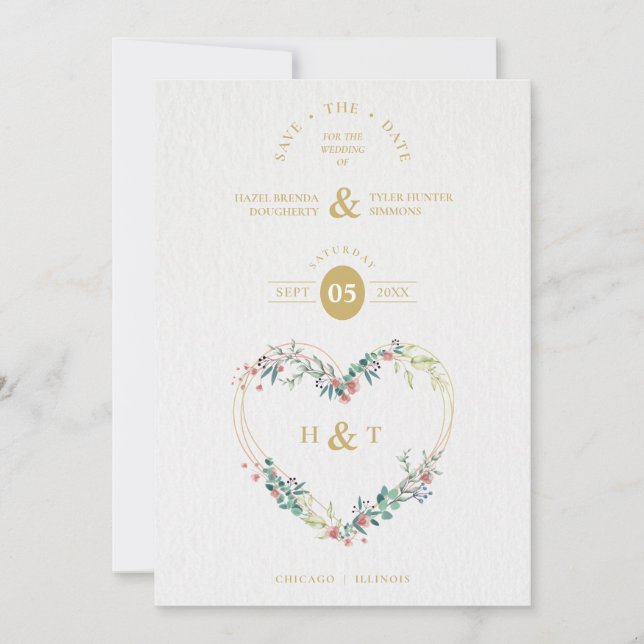 Luxury Romantic Botanic Blommigt Rosa Shades Heart Spara Datumet (Framsida)