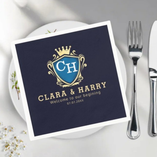 Luxury romantic champagne gold elegant monogrammed pappersservett (Skapare uppladdad)