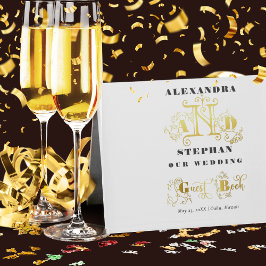 Luxury Romantic Flourish Calligraphy Bröllop Guld Gästböcker