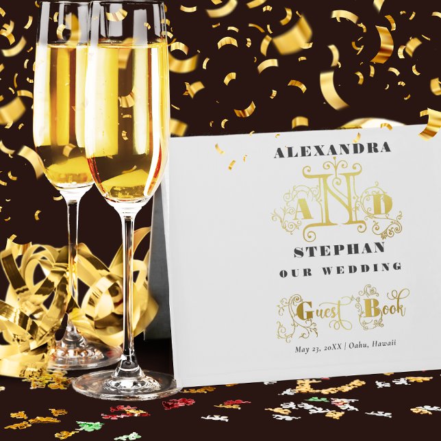 Luxury Romantic Flourish Calligraphy Bröllop Guld Gästböcker (Skapare uppladdad)