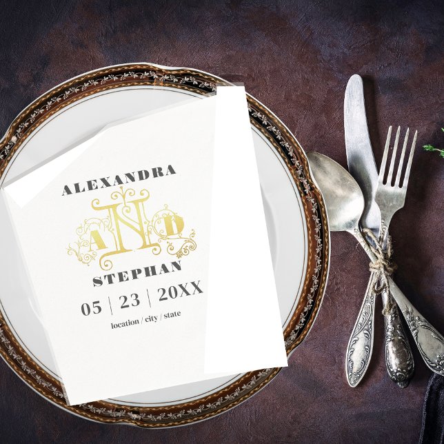 Luxury Romantic Flourish Calligraphy Bröllop Guld Pappersservett (Skapare uppladdad)