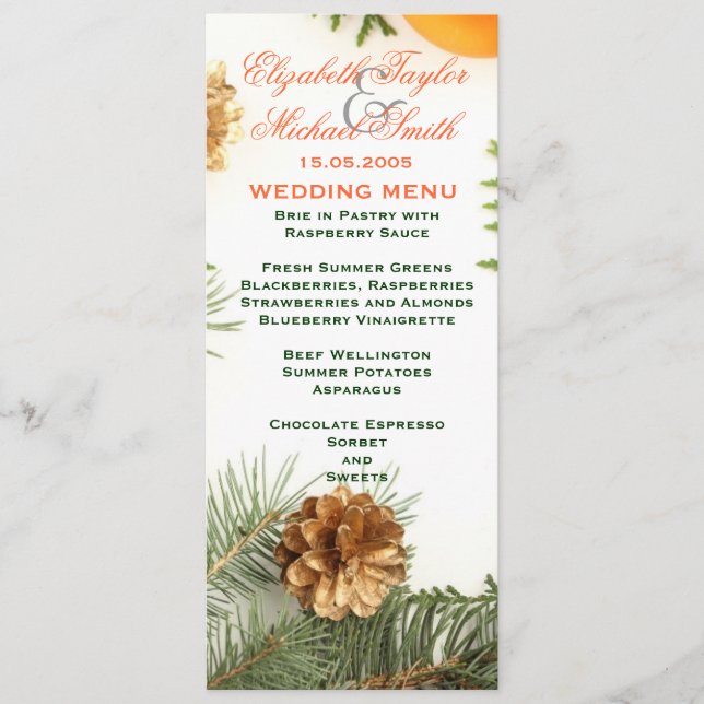 Luxury Romantic jul Winter Wedding Menu Meny (Framsida)