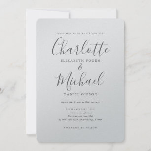 Luxury Romantic Silver Metallic Script Bröllop Inbjudningar