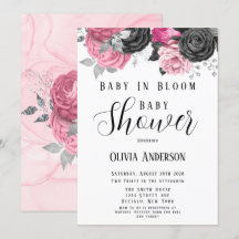 Luxury Rosa Black Baby i Bloom Baby Shower Invita