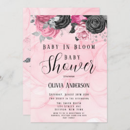 Luxury Rosa Black Baby in Bloom Baby Shower Inbjudningar