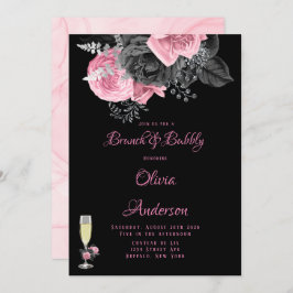 Luxury Rosa Black Blommigt Inking Brunch & Bubly I Inbjudningar