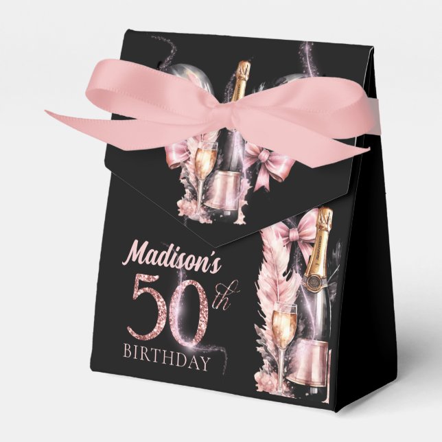 Luxury Rosa Black Champagne 50:e födelsedagen Presentaskar (Framsidan Sidan)