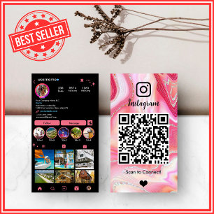 LUXURY Rosa & Black Instagram Marble Agate QR Visitkort