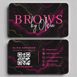 Luxury Rosa Black Marble Brows QR-kod Visitkort