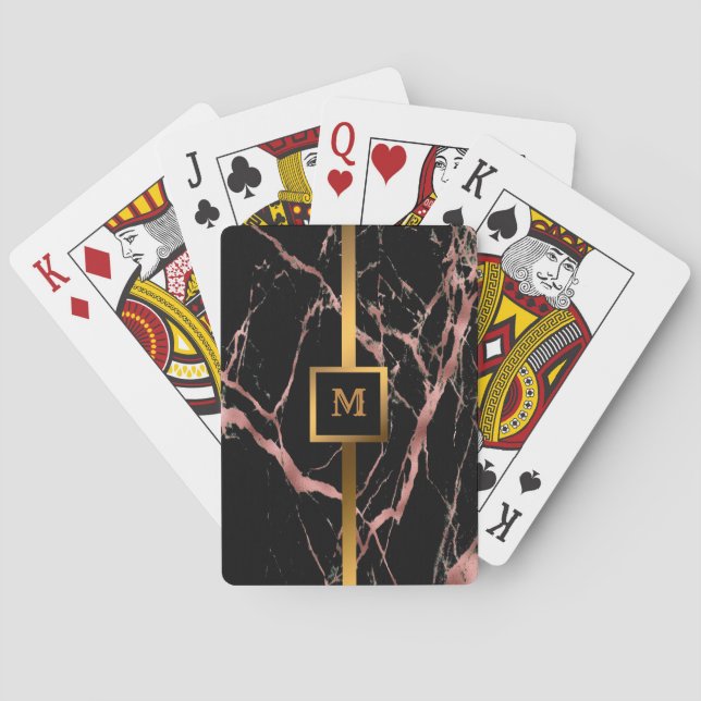 Luxury Rosa Black Marble Customize Casinokort (Baksidan)
