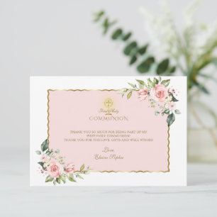 Luxury Rosa Flowers Guld First Heliga Communion Tack Kort