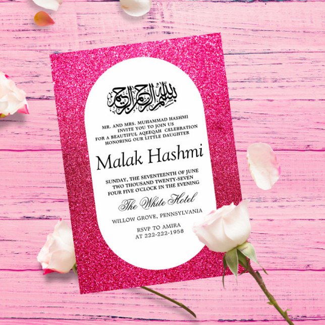 Luxury Rosa Gliter Baby Islamic Aqiqa Aqeeqah Inbjudningar (Skapare uppladdad)