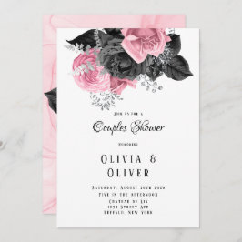 Luxury Rosa och svart Blommigt Inking Par Shower Inbjudningar