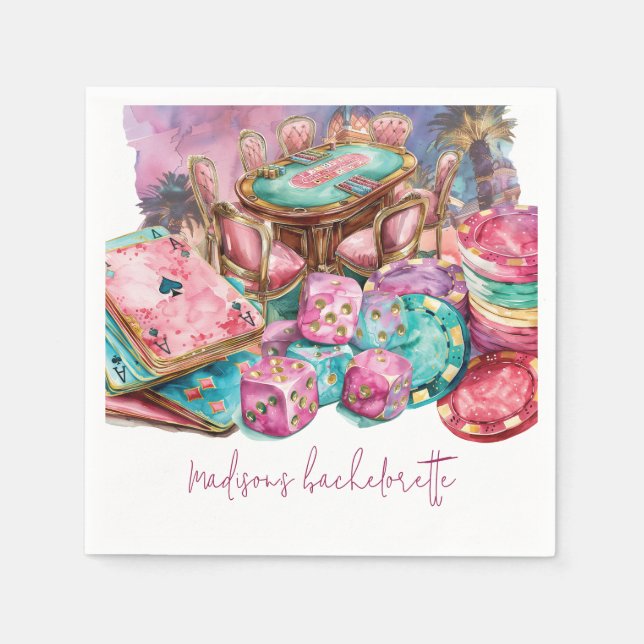 Luxury Rosa Personlig Casino Bachelorette Pappersservett (Framsidan)