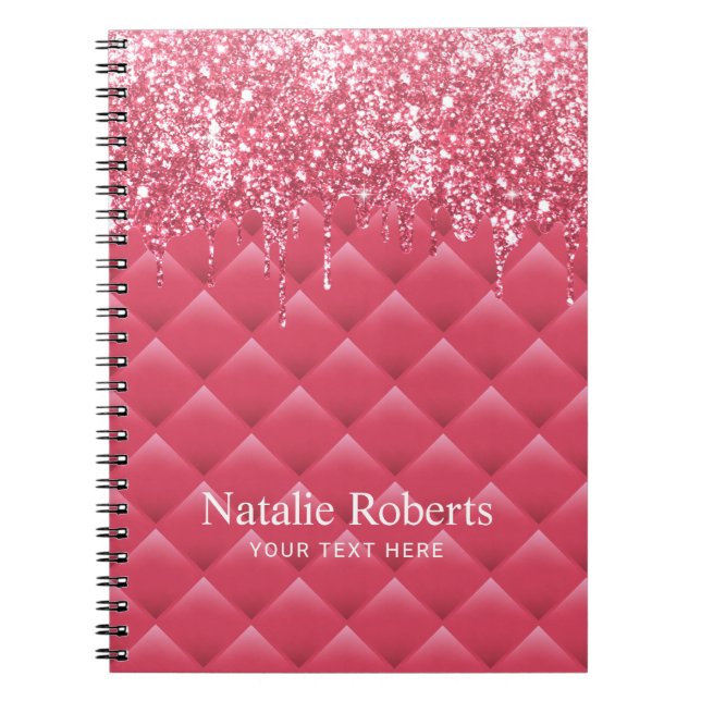 Luxury Rosa Quilted Modern Glitter Drips Girly Anteckningsbok (Framsidan)