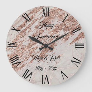 Luxury Rosa ros Glitter Marble Customize Stor Klocka