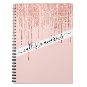 Luxury Rosa ros Guld Sparkly Glitter Fringe Anteckningsbok