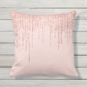 Luxury Rosa ros Guld Sparkly Glitter Fringe Kudde